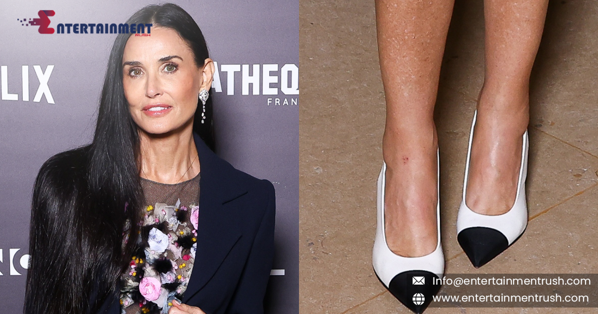 Demi Moore Stuns in Classic White and Black Capped-Toe Heels at The Substance Premiere in Paris